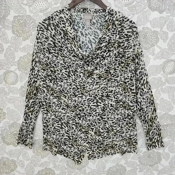 Chico's Sweaters - Chico's Leopard Wrap Front Long Sleeve Sweater Top Women's 1/ M